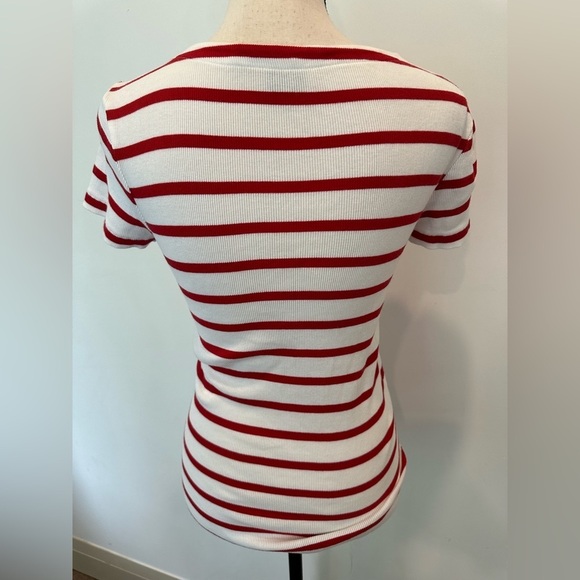 Ralph Lauren Sport Large Stripe Tie Rope Neck Top Polo Horse Logo Red and White - Picture 7 of 8